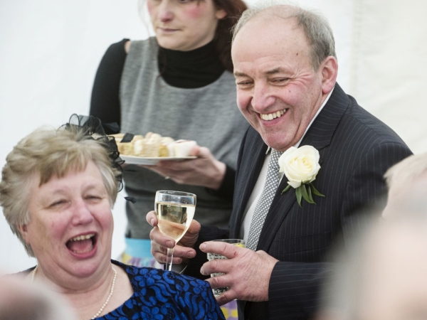 guests laughing, cheshire wedding photographer