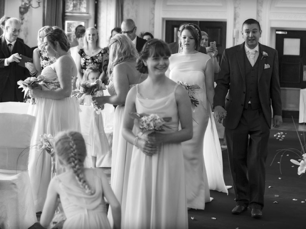 bride walking down aisle, warwickshire wedding photographer, dunchurch park weddings