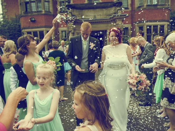 bride and groom, confetti, warwickshire wedding photographer, dunchurch park weddings