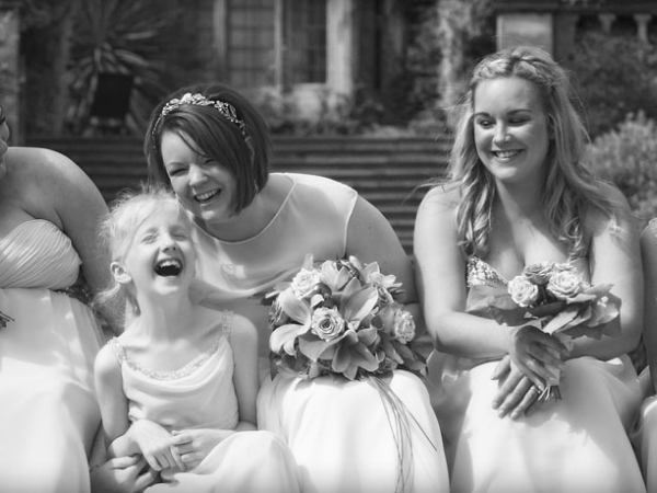 bride and bridesmaids, black and white, warwickshire wedding photographer, dunchurch park weddings