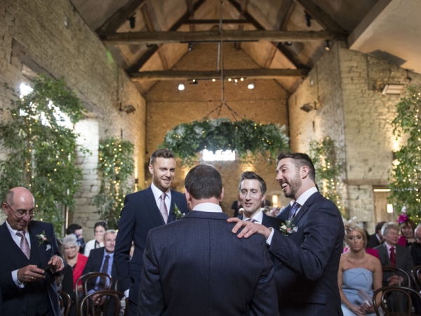 groom and best men waiting for bride, gloucestershire wedding photographer, cripps barn