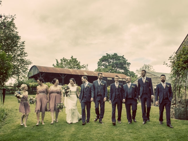 bride and groom and wedding party, gloucestershire wedding photographer, cripps barn