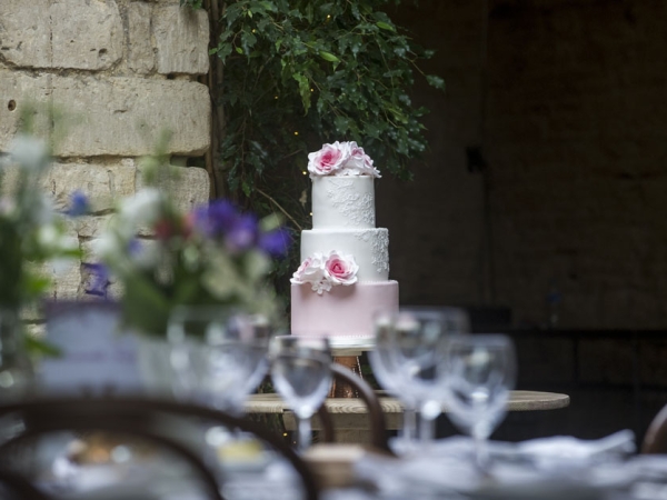 white and pink wedding cake, gloucestershire wedding photographer, cripps barn