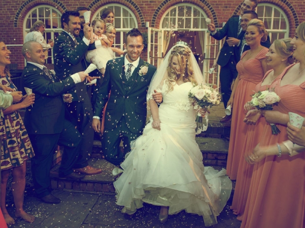 bride and groom confetti, staffordshire wedding photographer, alrewas hayes weddings