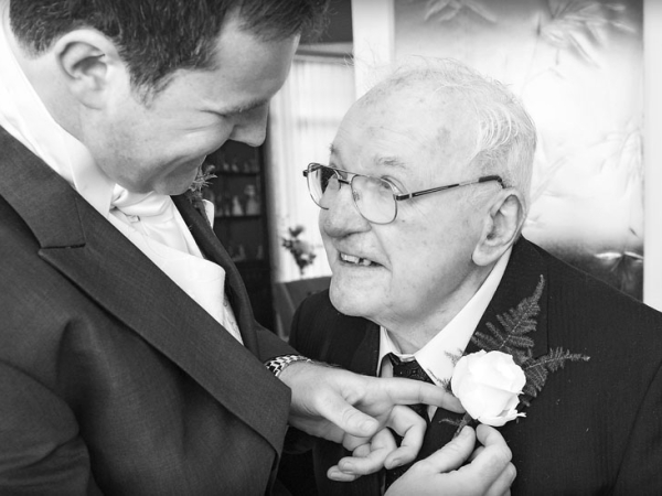 groom with grandad, cheshire wedding photographer, crewe hall
