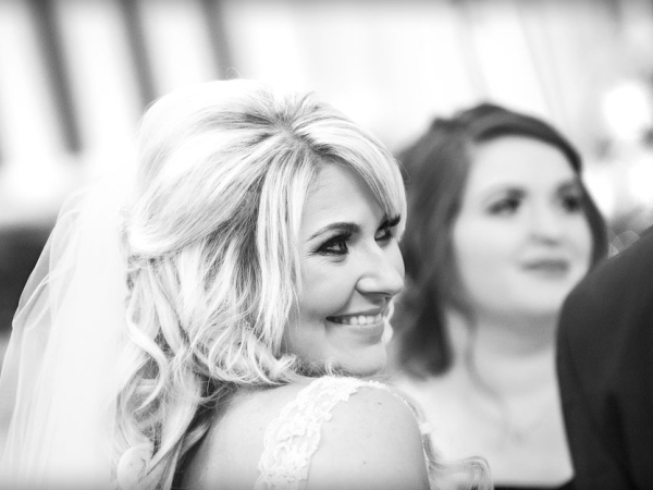bride smiling, black and white, cheshire wedding photographer, crewe hall