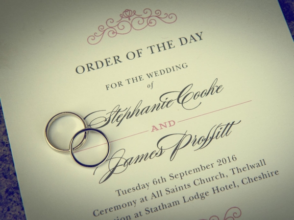 order of the day with rings, cheshire wedding photographer, statham lodge hotel