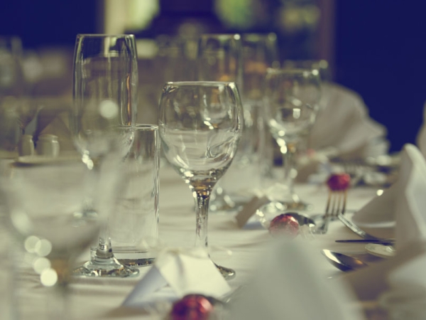 reception glasses on table, cheshire wedding photographer, statham lodge hotel