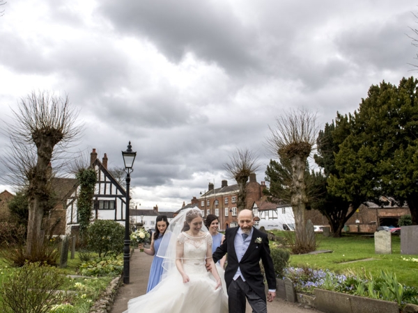 bride and father walking to church, warwickshire wedding photographer, Ansty Hall