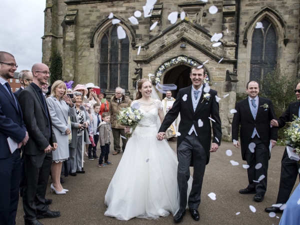 bride and groom confetti church, warwickshire wedding photographer, Ansty Hall